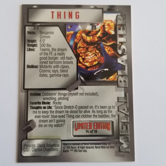 Vintage Marvel Metal trading card 1995 Thing Limited Edition card #14 of 18 - Picture 10 of 10